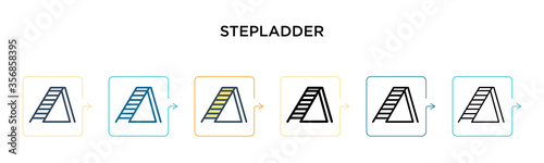 Stepladder vector icon in 6 different modern styles. Black, two colored stepladder icons designed in filled, outline, line and stroke style. Vector illustration can be used for web, mobile, ui