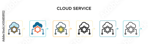 Cloud service vector icon in 6 different modern styles. Black, two colored cloud service icons designed in filled, outline, line and stroke style. Vector illustration can be used for web, mobile, ui