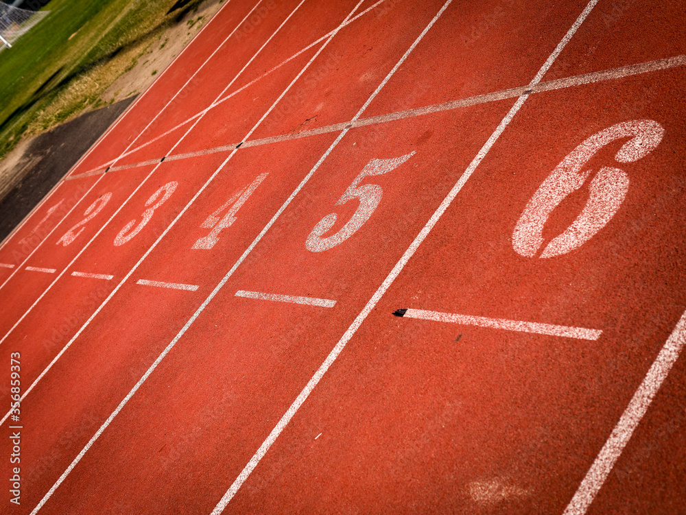 Numbered lanes on an athletics track