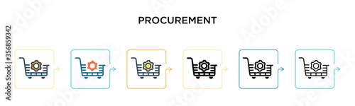 Procurement vector icon in 6 different modern styles. Black, two colored procurement icons designed in filled, outline, line and stroke style. Vector illustration can be used for web, mobile, ui