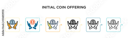 Initial coin offering vector icon in 6 different modern styles. Black, two colored initial coin offering icons designed in filled, outline, line and stroke style. Vector illustration can be used for