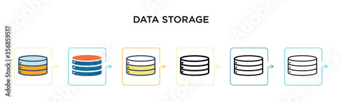 Data storage vector icon in 6 different modern styles. Black, two colored data storage icons designed in filled, outline, line and stroke style. Vector illustration can be used for web, mobile, ui