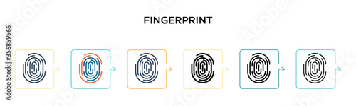 Fingerprint vector icon in 6 different modern styles. Black, two colored fingerprint icons designed in filled, outline, line and stroke style. Vector illustration can be used for web, mobile, ui