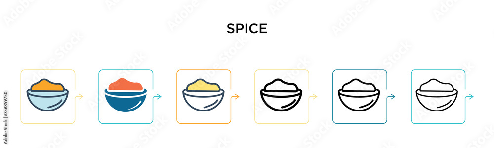 Spice vector icon in 6 different modern styles. Black, two colored spice icons designed in filled, outline, line and stroke style. Vector illustration can be used for web, mobile, ui Spice vector icon in 6 different modern styles. Black, two colored spice icons designed in filled, outline, line and stroke style. Vector illustration can be used for web, mobile, ui