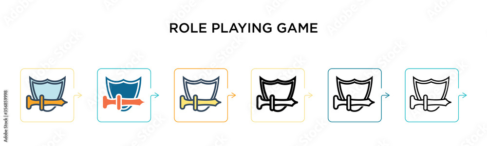 Role playing game vector icon in 6 different modern styles. Black, two colored role playing game icons designed in filled, outline, line and stroke style. Vector illustration can be used for web,