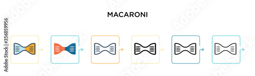 Macaroni vector icon in 6 different modern styles. Black, two colored macaroni icons designed in filled, outline, line and stroke style. Vector illustration can be used for web, mobile, ui