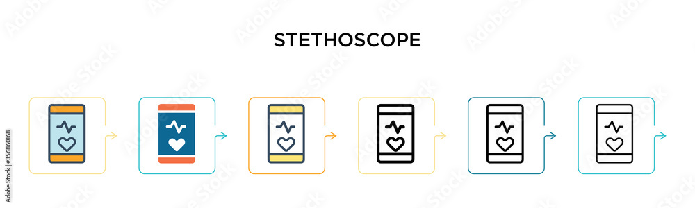 Stethoscope vector icon in 6 different modern styles. Black, two colored stethoscope icons designed in filled, outline, line and stroke style. Vector illustration can be used for web, mobile, ui Stethoscope vector icon in 6 different modern styles. Black, two colored stethoscope icons designed in filled, outline, line and stroke style. Vector illustration can be used for web, mobile, ui