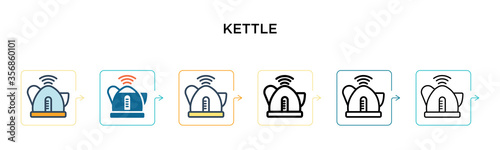 Kettle vector icon in 6 different modern styles. Black, two colored kettle icons designed in filled, outline, line and stroke style. Vector illustration can be used for web, mobile, ui