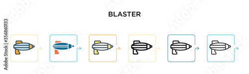 Blaster vector icon in 6 different modern styles. Black, two colored blaster icons designed in filled, outline, line and stroke style. Vector illustration can be used for web, mobile, ui