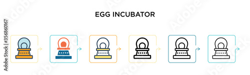 Egg incubator vector icon in 6 different modern styles. Black, two colored egg incubator icons designed in filled, outline, line and stroke style. Vector illustration can be used for web, mobile, ui