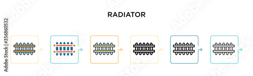 Radiator vector icon in 6 different modern styles. Black, two colored radiator icons designed in filled, outline, line and stroke style. Vector illustration can be used for web, mobile, ui