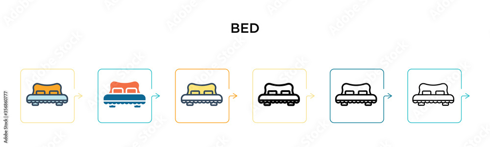 Bed vector icon in 6 different modern styles. Black, two colored bed icons designed in filled, outline, line and stroke style. Vector illustration can be used for web, mobile, ui Bed vector icon in 6 different modern styles. Black, two colored bed icons designed in filled, outline, line and stroke style. Vector illustration can be used for web, mobile, ui