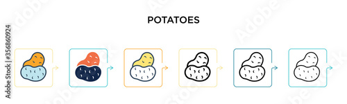 Potatoes vector icon in 6 different modern styles. Black, two colored potatoes icons designed in filled, outline, line and stroke style. Vector illustration can be used for web, mobile, ui