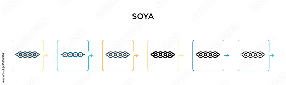 Soya vector icon in 6 different modern styles. Black, two colored soya icons designed in filled, outline, line and stroke style. Vector illustration can be used for web, mobile, ui Soya vector icon in 6 different modern styles. Black, two colored soya icons designed in filled, outline, line and stroke style. Vector illustration can be used for web, mobile, ui