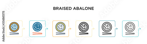 Braised abalone vector icon in 6 different modern styles. Black, two colored braised abalone icons designed in filled, outline, line and stroke style. Vector illustration can be used for web, mobile,