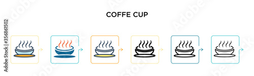 Coffe cup vector icon in 6 different modern styles. Black, two colored coffe cup icons designed in filled, outline, line and stroke style. Vector illustration can be used for web, mobile, ui