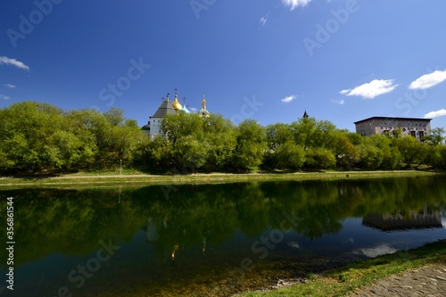 Pond of Novospassky Monastery in spring