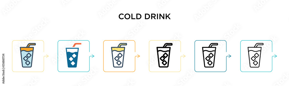 Cold drink vector icon in 6 different modern styles. Black, two colored cold drink icons designed in filled, outline, line and stroke style. Vector illustration can be used for web, mobile, ui Cold drink vector icon in 6 different modern styles. Black, two colored cold drink icons designed in filled, outline, line and stroke style. Vector illustration can be used for web, mobile, ui