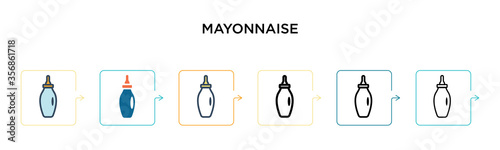 Mayonnaise vector icon in 6 different modern styles. Black, two colored mayonnaise icons designed in filled, outline, line and stroke style. Vector illustration can be used for web, mobile, ui