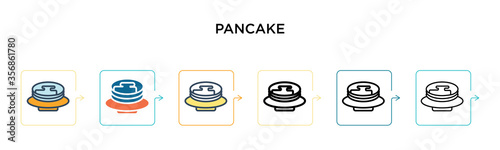 Pancake vector icon in 6 different modern styles. Black, two colored pancake icons designed in filled, outline, line and stroke style. Vector illustration can be used for web, mobile, ui