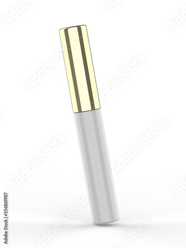 Blank Eyeliner mascara tube with box mockup isolated on white background front view. 3d render illustration.
