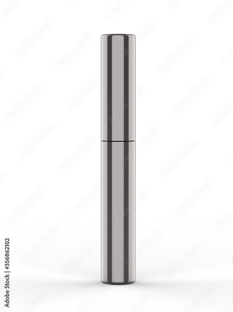 Blank Eyeliner mascara tube with box mockup isolated on white background front view. 3d render illustration. Blank Eyeliner mascara tube with box mockup isolated on white background front view. 3d render illustration.