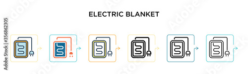 Electric blanket vector icon in 6 different modern styles. Black, two colored electric blanket icons designed in filled, outline, line and stroke style. Vector illustration can be used for web,