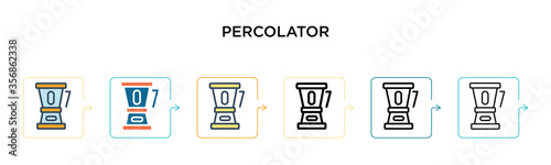 Percolator vector icon in 6 different modern styles. Black, two colored percolator icons designed in filled, outline, line and stroke style. Vector illustration can be used for web, mobile, ui