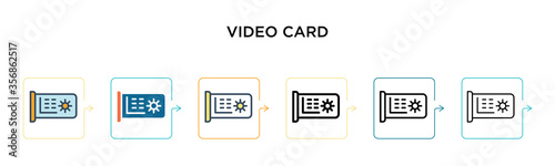 Video card vector icon in 6 different modern styles. Black, two colored video card icons designed in filled, outline, line and stroke style. Vector illustration can be used for web, mobile, ui