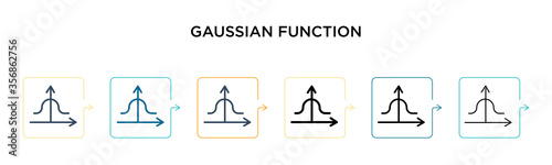 Gaussian function vector icon in 6 different modern styles. Black, two colored gaussian function icons designed in filled, outline, line and stroke style. Vector illustration can be used for web, photo