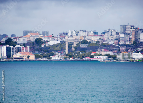 Salvador, Brazil, a view of the city from the sea. The Lacerda Elevator.  Salvador is a port city located in the North-East of Brazil on a small Peninsula almost triangular in shape.    © galina_savina