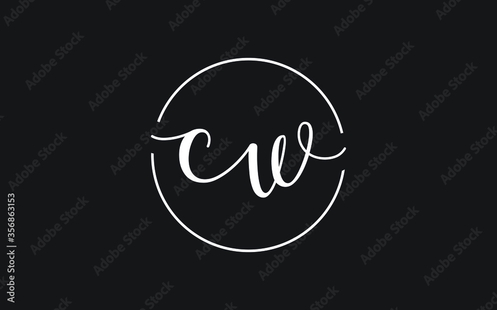 cw or wc Cursive Letter Initial Logo Design, Vector Template