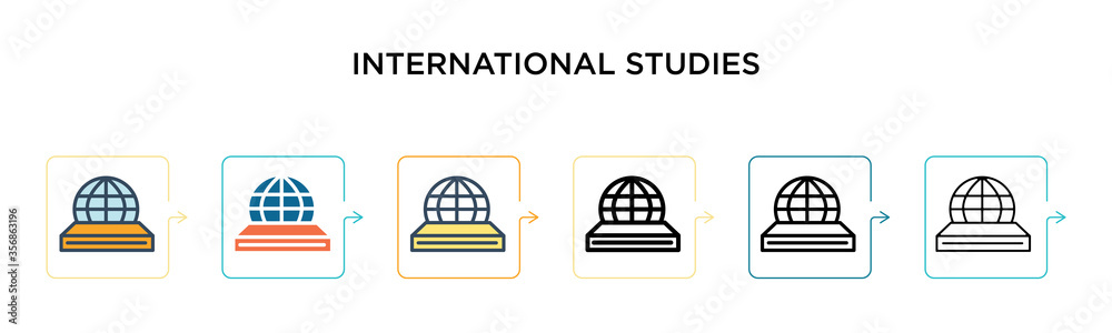International studies vector icon in 6 different modern styles. Black, two colored international studies icons designed in filled, outline, line and stroke style. Vector illustration can be used for International studies vector icon in 6 different modern styles. Black, two colored international studies icons designed in filled, outline, line and stroke style. Vector illustration can be used for