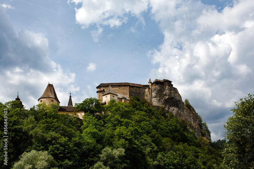Orava Castle on a high rock above Orava river in the village of Oravsky Podzamok in Slovakia