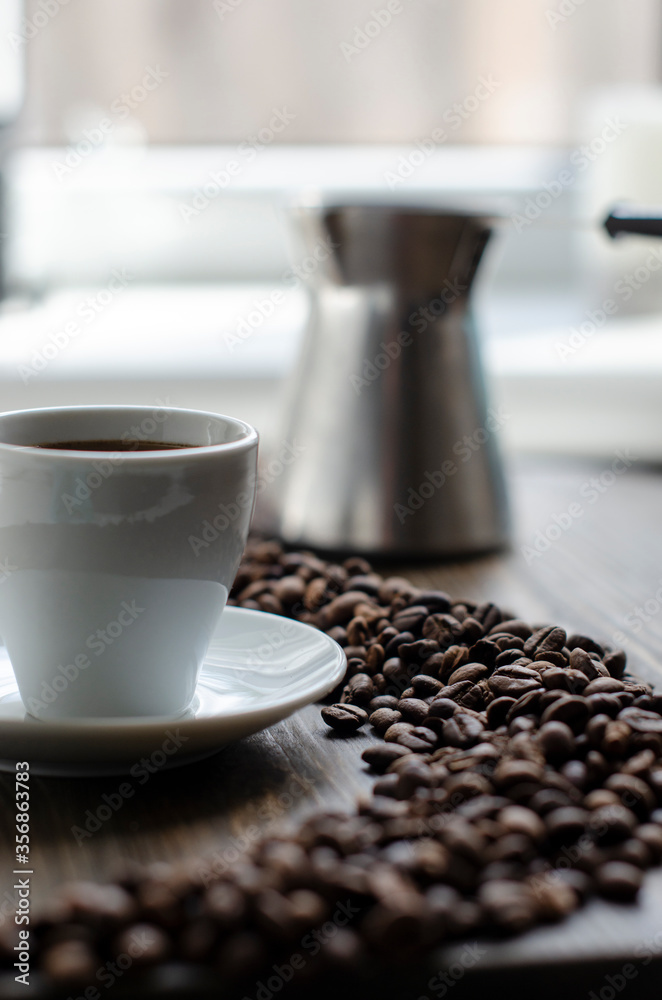 cup of coffee on the background of the window cup of coffee on the background of the window
