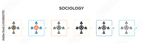 Sociology vector icon in 6 different modern styles. Black, two colored sociology icons designed in filled, outline, line and stroke style. Vector illustration can be used for web, mobile, ui