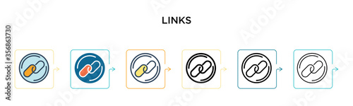 Links vector icon in 6 different modern styles. Black, two colored links icons designed in filled, outline, line and stroke style. Vector illustration can be used for web, mobile, ui
