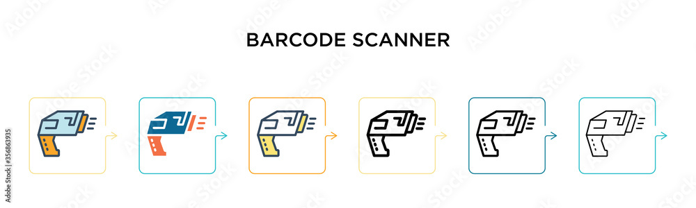 Barcode scanner vector icon in 6 different modern styles. Black, two colored barcode scanner icons designed in filled, outline, line and stroke style. Vector illustration can be used for web, mobile, Barcode scanner vector icon in 6 different modern styles. Black, two colored barcode scanner icons designed in filled, outline, line and stroke style. Vector illustration can be used for web, mobile,
