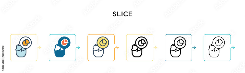 Slice vector icon in 6 different modern styles. Black, two colored slice icons designed in filled, outline, line and stroke style. Vector illustration can be used for web, mobile, ui Slice vector icon in 6 different modern styles. Black, two colored slice icons designed in filled, outline, line and stroke style. Vector illustration can be used for web, mobile, ui