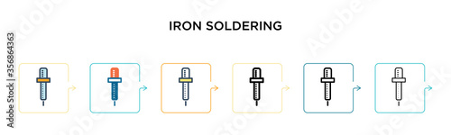 Iron soldering vector icon in 6 different modern styles. Black, two colored iron soldering icons designed in filled, outline, line and stroke style. Vector illustration can be used for web, mobile, ui