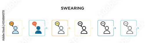 Swearing vector icon in 6 different modern styles. Black, two colored swearing icons designed in filled, outline, line and stroke style. Vector illustration can be used for web, mobile, ui