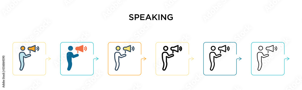 Speaking vector icon in 6 different modern styles. Black, two colored speaking icons designed in filled, outline, line and stroke style. Vector illustration can be used for web, mobile, ui Speaking vector icon in 6 different modern styles. Black, two colored speaking icons designed in filled, outline, line and stroke style. Vector illustration can be used for web, mobile, ui