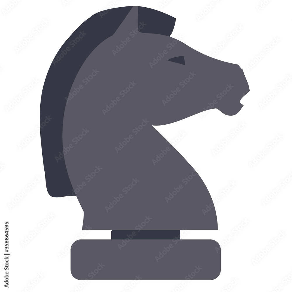 Fototapeta premium horse, black chess piece, flat, isolated object on a white background, vector illustration,