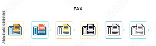 Fax vector icon in 6 different modern styles. Black, two colored fax icons designed in filled, outline, line and stroke style. Vector illustration can be used for web, mobile, ui