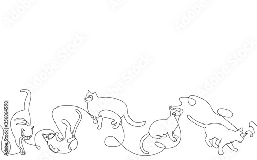 Horizontal Pattern with Cats. Minimalist Style. Continuous drawing. Vector Ba...
