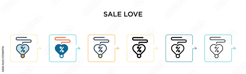 Sale love vector icon in 6 different modern styles. Black, two colored sale love icons designed in filled, outline, line and stroke style. Vector illustration can be used for web, mobile, ui Sale love vector icon in 6 different modern styles. Black, two colored sale love icons designed in filled, outline, line and stroke style. Vector illustration can be used for web, mobile, ui