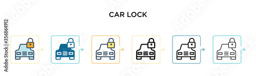Car lock vector icon in 6 different modern styles. Black, two colored car lock icons designed in filled, outline, line and stroke style. Vector illustration can be used for web, mobile, ui