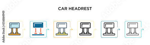 Car headrest vector icon in 6 different modern styles. Black, two colored car headrest icons designed in filled, outline, line and stroke style. Vector illustration can be used for web, mobile, ui