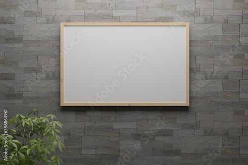 3D illustration of blank whiteboard on the brick wall