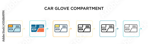 Car glove compartment vector icon in 6 different modern styles. Black, two colored car glove compartment icons designed in filled, outline, line and stroke style. Vector illustration can be used for